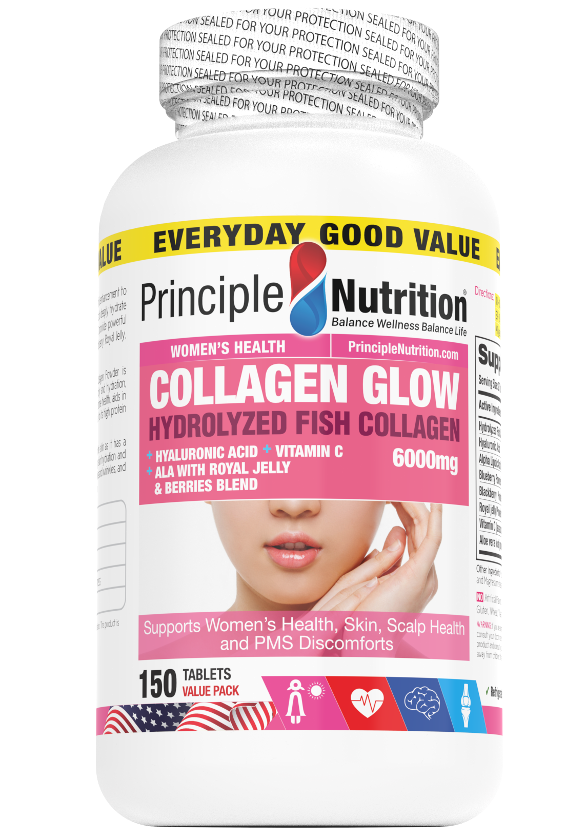 Collagen Glow 6000mg + Hyaluronic Acid + Vitamin C + ALA with Royal Jelly and Berries Blend
